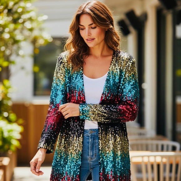 Sequin Coat Multicolor Statement Piece Size 3XL - Also Looks Great Oversized - Picture 5 of 9